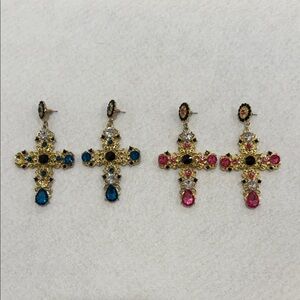 Elegant Gold and Gemstone Cross Earrings